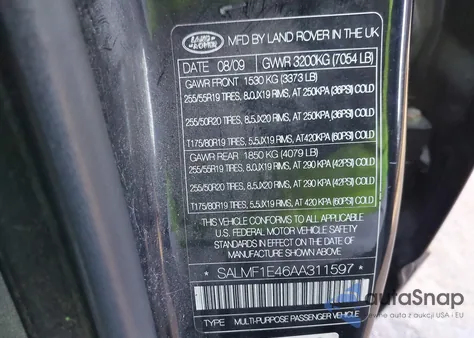 2010 Land Rover Range Rover Supercharged from USA, damaged, VIN SALMF1E46AA311597